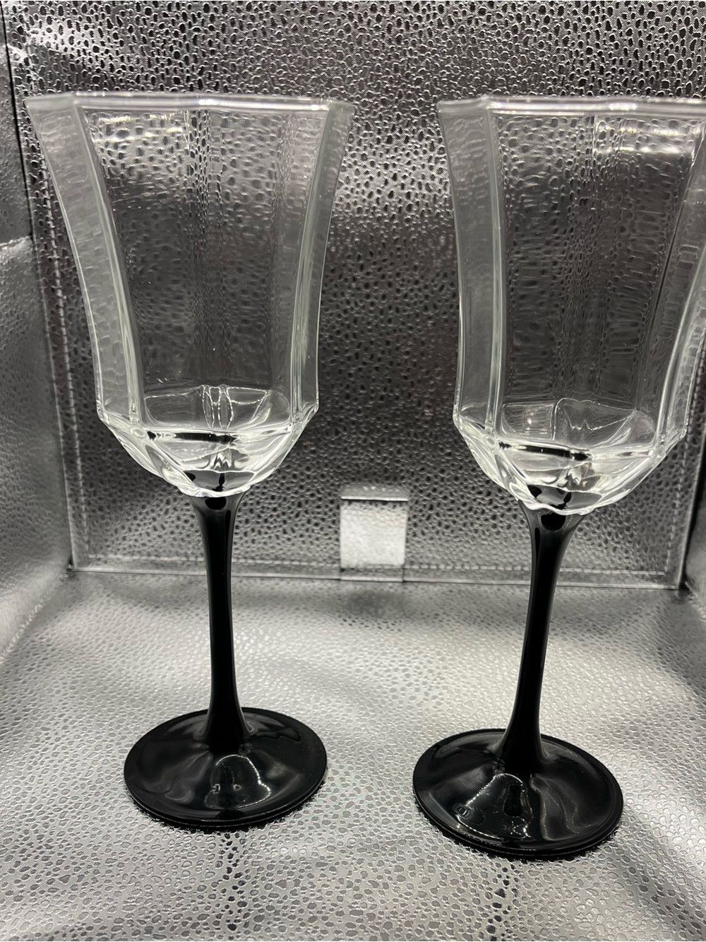 Vintage octagon Luminarc (France) Octime Wine Glasses with Black Stem - Set of 2